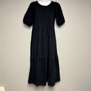 Loft Tiered Puff Sleeve Navy Blue Nautical Coastal Midi Boho Peasant Dress Sz S